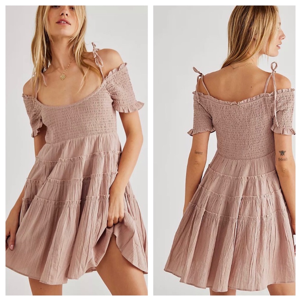 Free People Dusty Rose Off-Shoulder Mini Dress